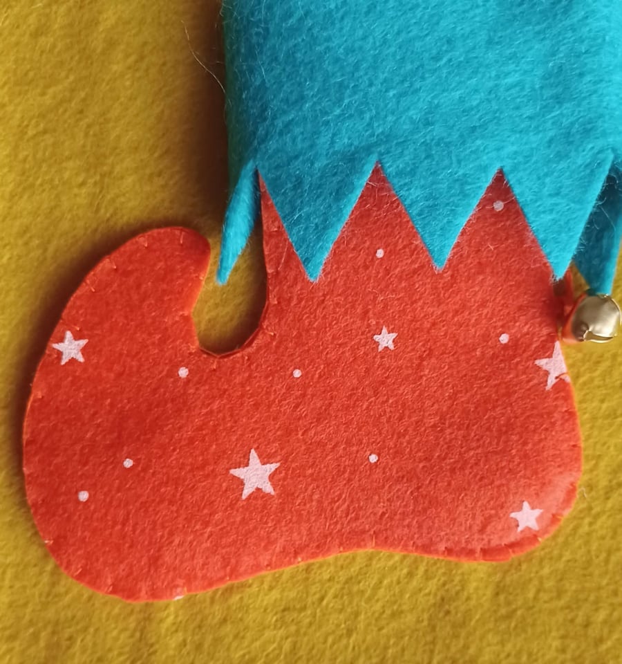Handmade Elf Boot Christmas Orange and Blue