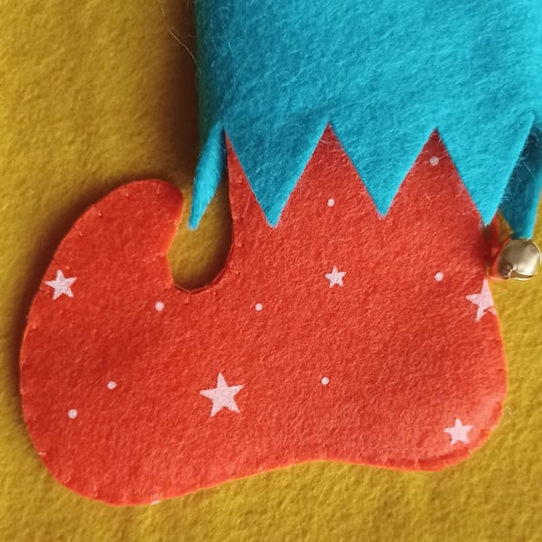 Handmade Elf Boot Christmas Orange and Blue