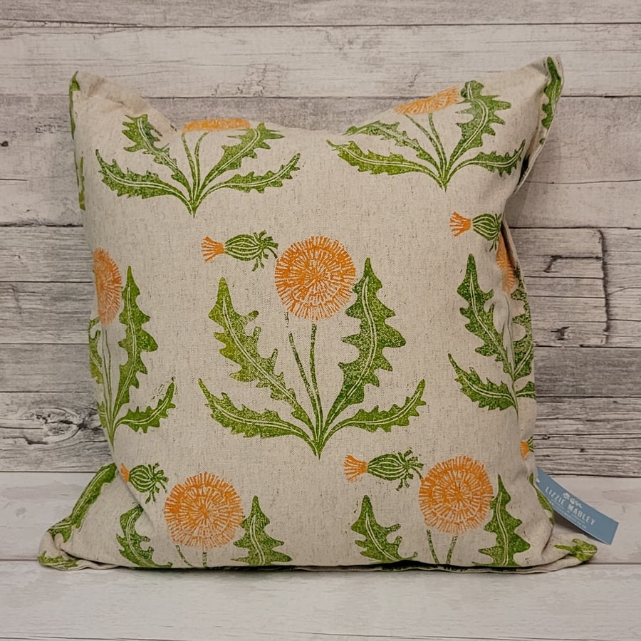 Hand printed dandelion cushion