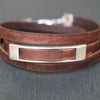 Leather wrap bracelet - rectangular brown silver 