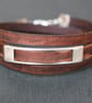 Leather wrap bracelet - rectangular brown silver  - Image 1