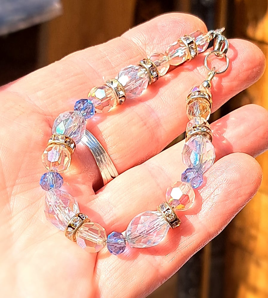 Beautiful crystal gemstone wired bracelet with lobster clasp