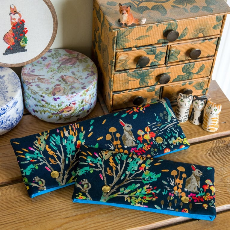 DPN holder, cosy or case for 6 inch dpns made with woodland themed print 