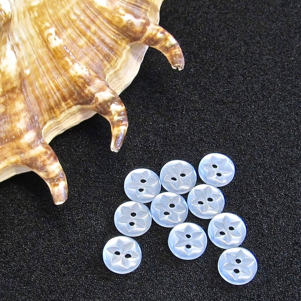 Vintage Buttons: Light Blue, ‘Star’ Patterned 10x 10mm
