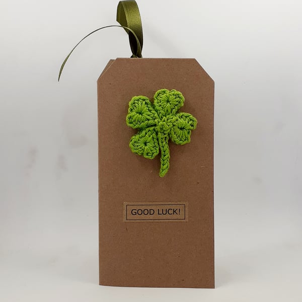 Card with Crochet Four Leaf Clover Brooch