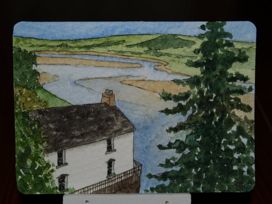 ACEO Original Dylan Thomas' Boathouse, Laugharne
