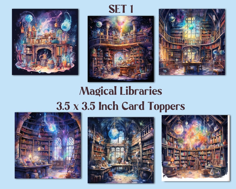 Magical Libraries Square Card Toppers Card Making, Tags, Scrapbooks