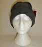 Wool Hat Created from Up-cycled Sweaters. Tartan and Grey with red Flower Pin - Image 4