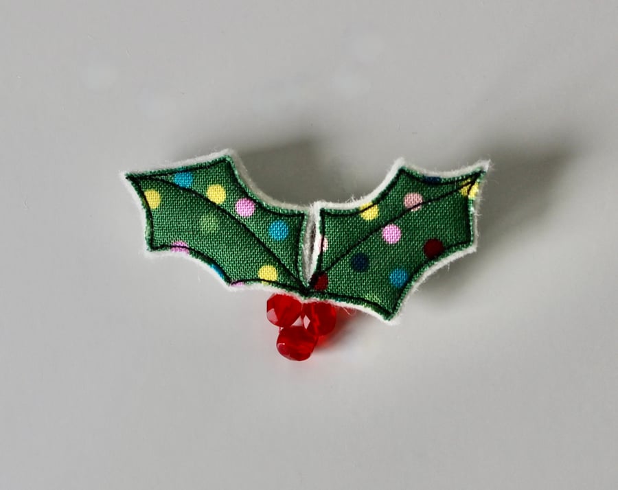Spotty Holly' - Handmade Christmas Brooch - Folksy