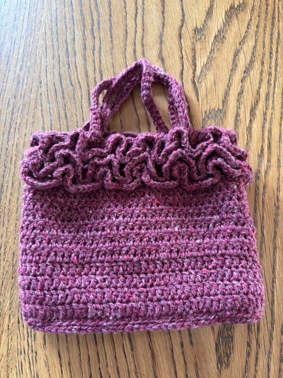 Small frilly crochet handbag, cute and pretty, ideal for holding a few essential