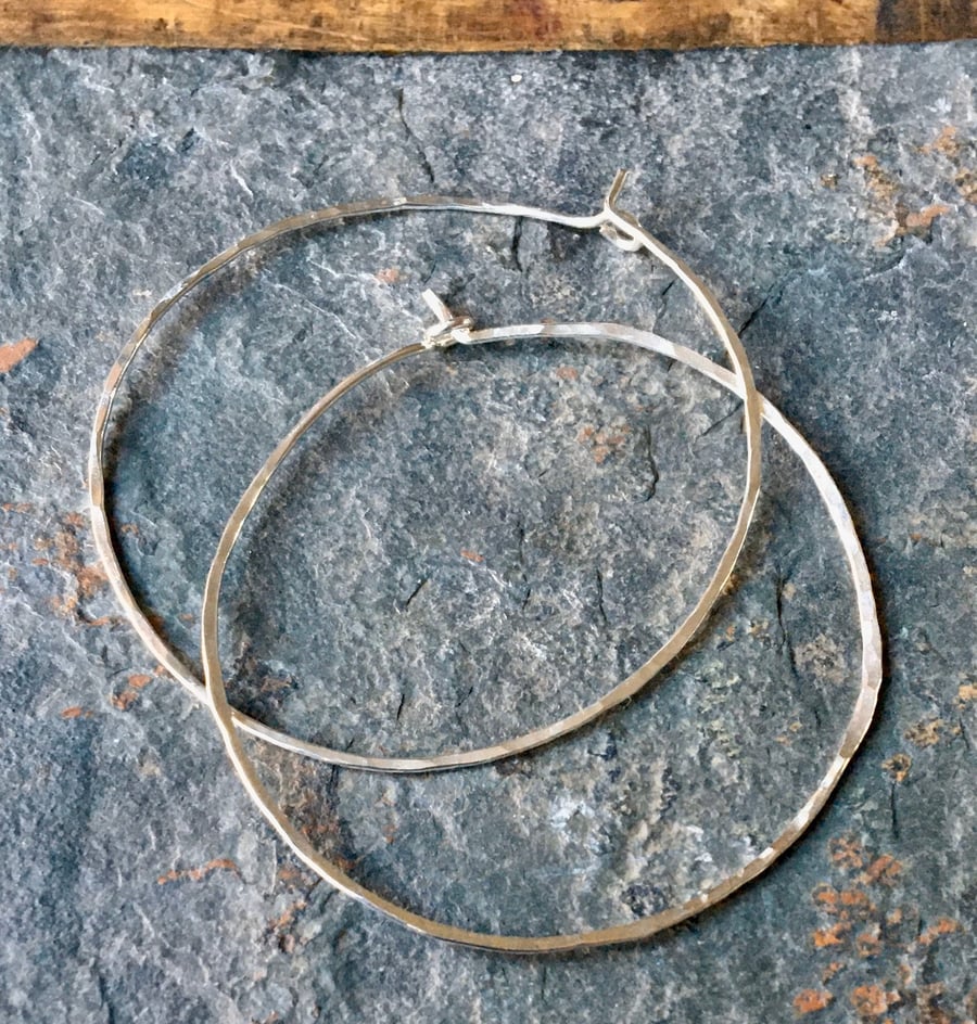 Lightweight Skinny Solid Sterling Silver Hoop Earrings available in 4 Sizes