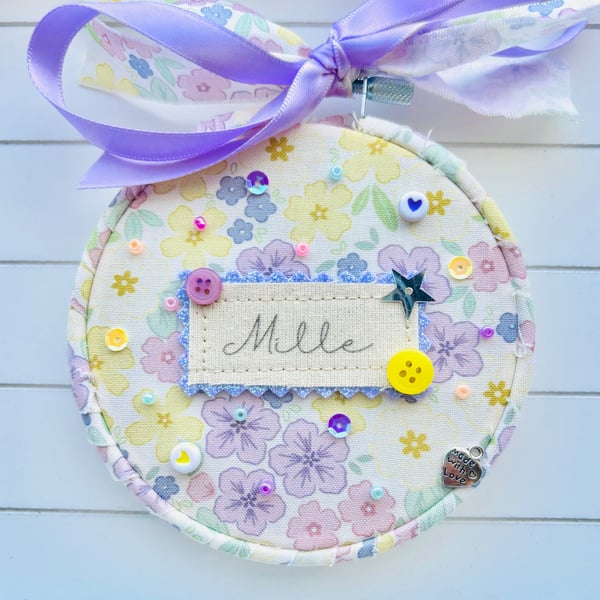 Personalised Name Keepsake Hoop, Handmade Kids Bedroom Decor, 