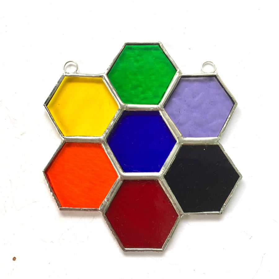 Stained Glass Honeycomb Suncatcher - Handmade Window Decoration - Chakra 