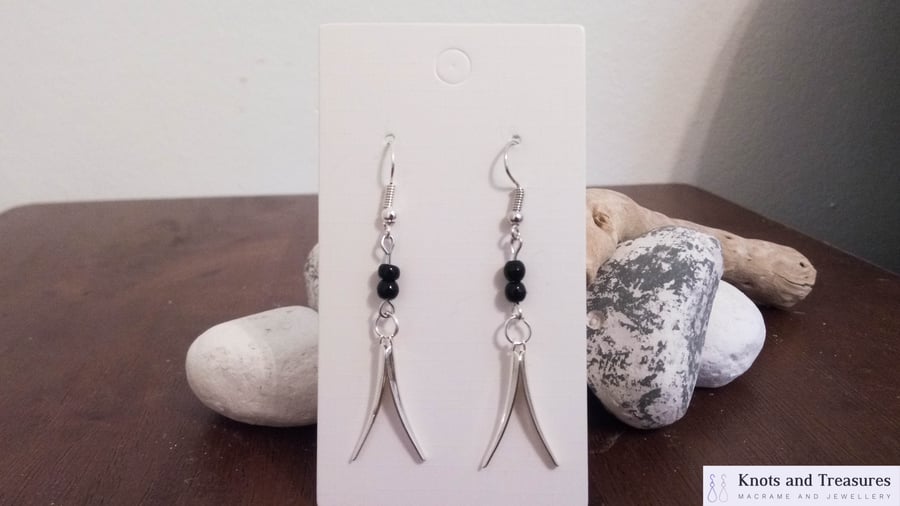 Silver and Black Bead Dangle Earrings