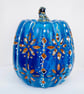 Blue & Gold Floral Pumpkin Lantern – Ceramic Autumn Decoration.