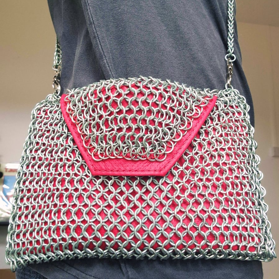 Chainmaille Handbag - Official Ferrari Red Leather Lined