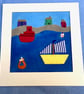 Ships sailing by textile picture. - Image 3