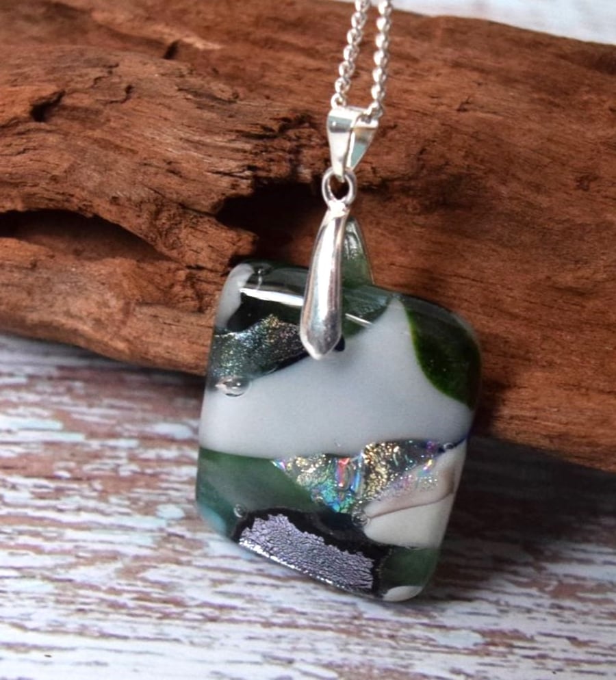 Handmade Glass Pendant with Silver Dichroic. Folksy
