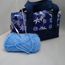 Blue Box Shaped Bag ,Multi Use, Zip, Handles, Sewing, Crochet, Make Up Keepsakes