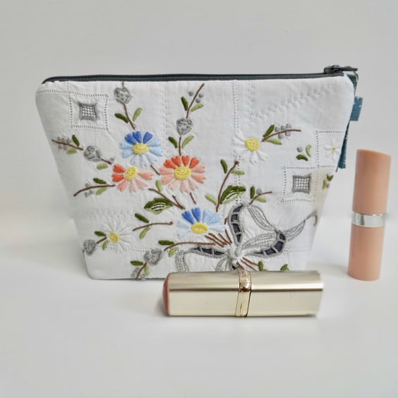 Make up bag in reclaimed vintage embroidery and Laura Ashley fabric