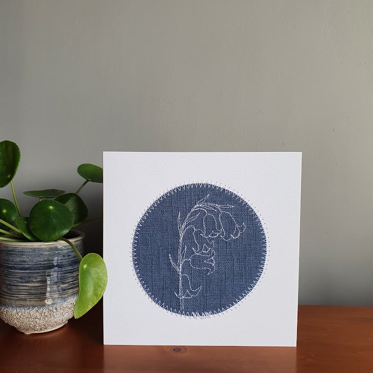 Handmade Embroidered Spring Bluebell card, Mother's Day card, Easter card