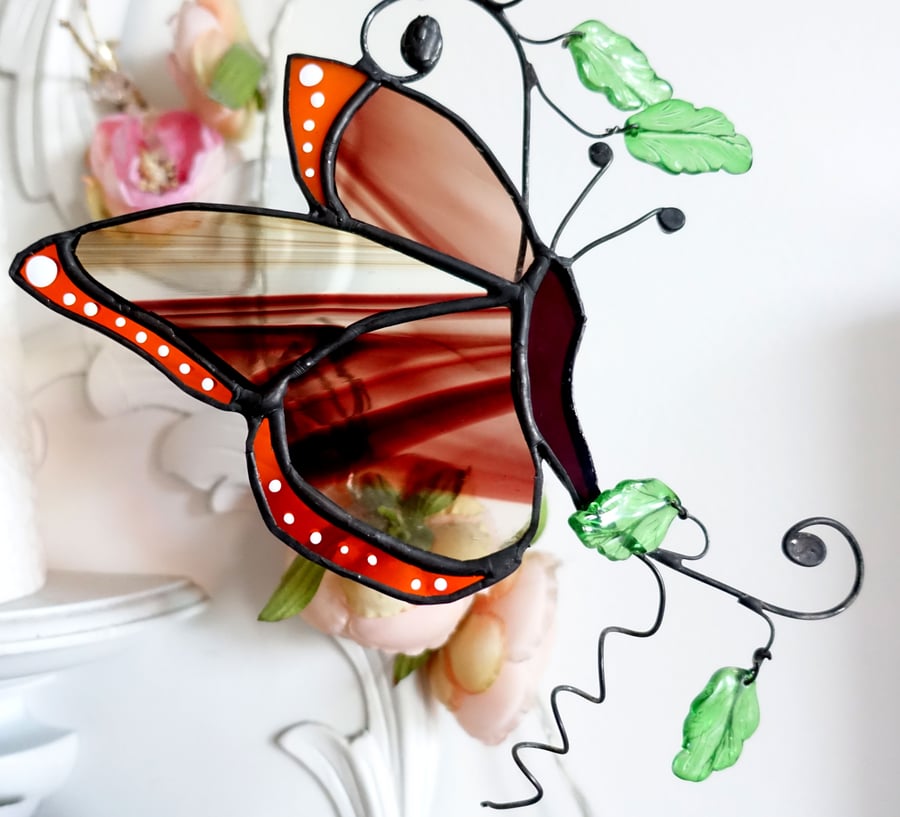 Stained Glass Butterfly Suncatcher Window Ornament Unique Gift Home Decor