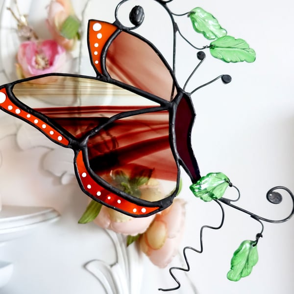 Stained Glass Butterfly Suncatcher Window Ornament Unique Gift Home Decor