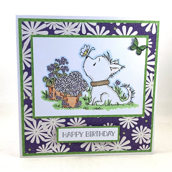Westie and flowers birthday card