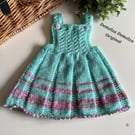 Hand Knitted Baby Pinafore Dress  & Booties Set 0-6 months 
