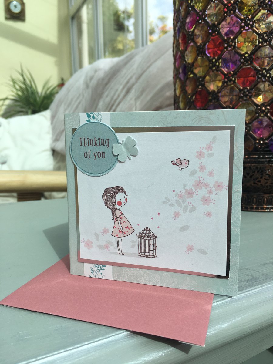 Thinking of you girl and bird cage card