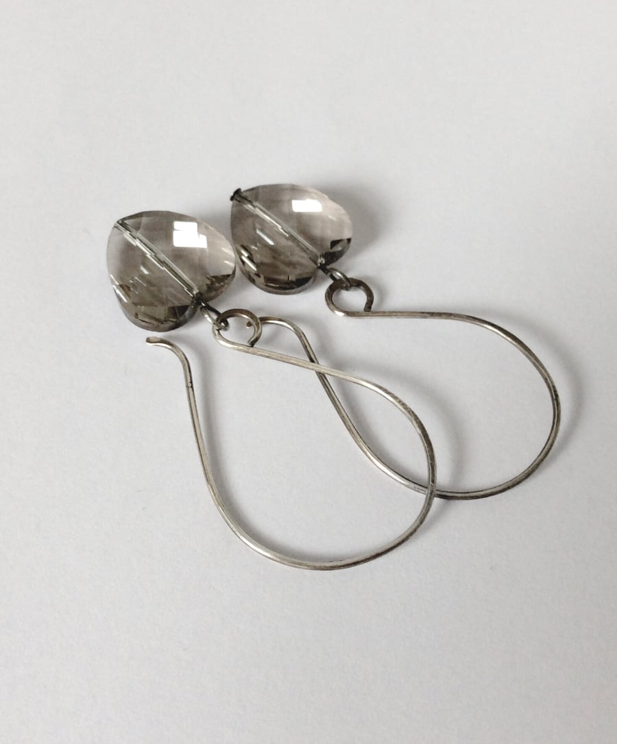 Grey Heart Earrings in Sterling Silver 