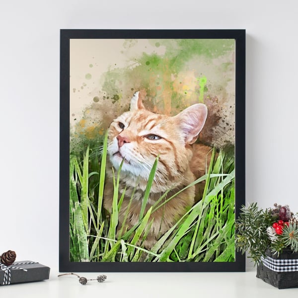Framed Pet Portrait from Photo, Custom Picture to Painting, Pet Portrait, 