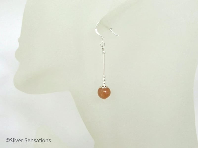 Dark Orange Aventurine & Sterling Silver Ladies Drop Earrings