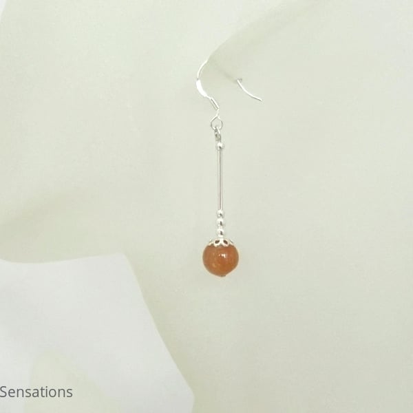 Dark Orange Aventurine & Sterling Silver Ladies Drop Earrings