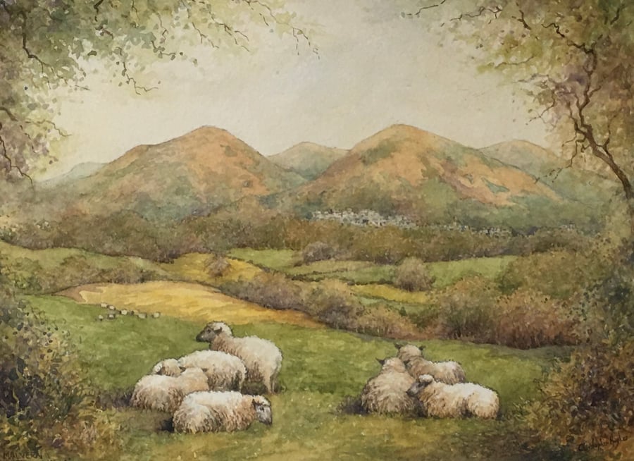 The Malvern Hills. Framed original watercolour 