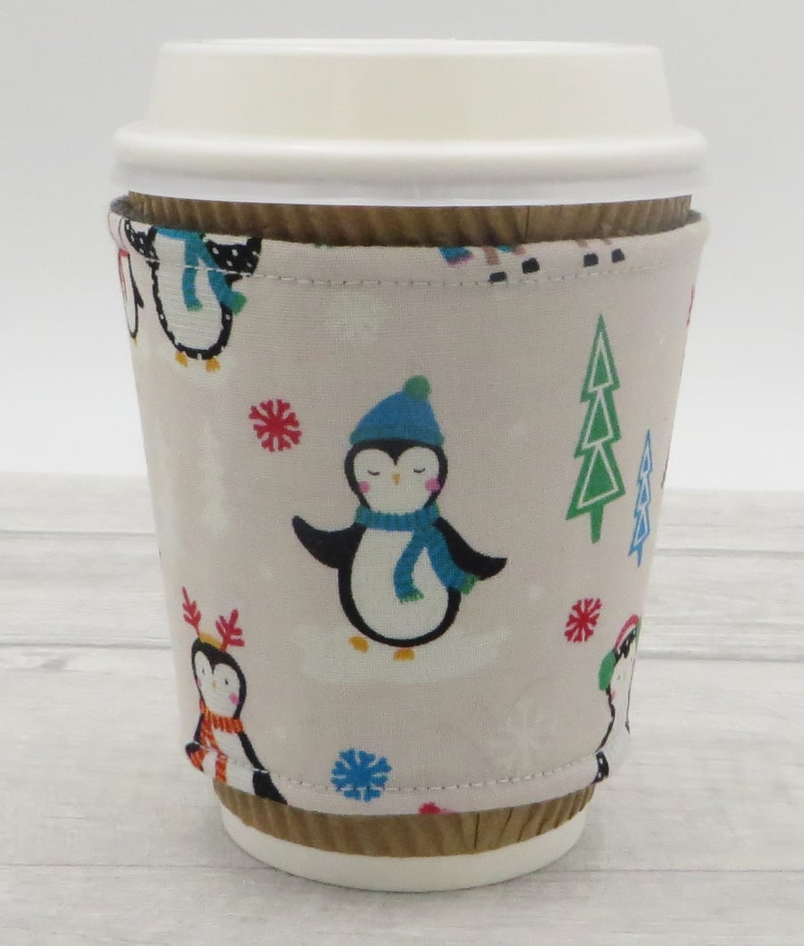 Cup Cosy Sleeve in Christmas Fabric, Eco Friendly cup holder, stocking filler