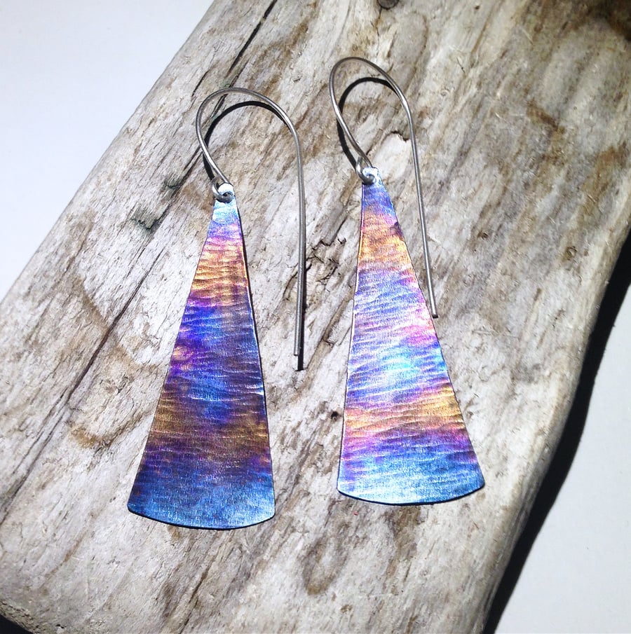  Handmade Coloured and Textured Titanium Earrings - UK Free Post
