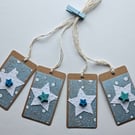 White and Blue Star Gift Tags with Star Buttons Pack of 4