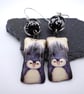 black and silver glitter lampwork glass penguin earrings