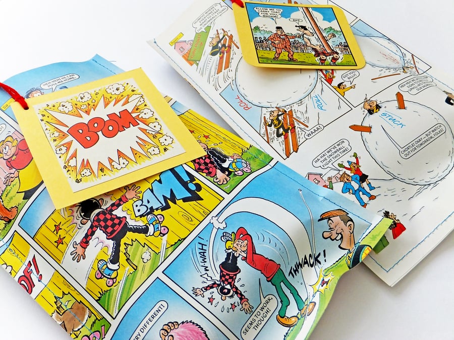 Comic Gift Bags, Party Bags, Gift Wrap Set. Sewn Envelopes, Gift Tags, Gift Wrap