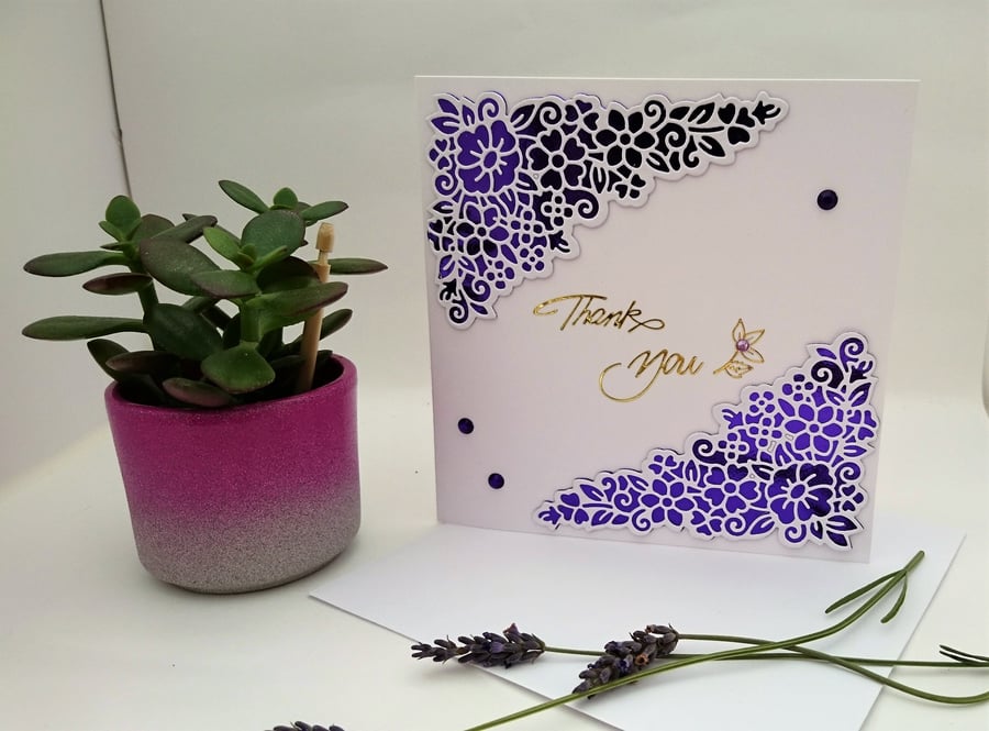 Thank You Card Elegant Filigree Design Handmade in Argyll Scotland FREE P&P U.K.