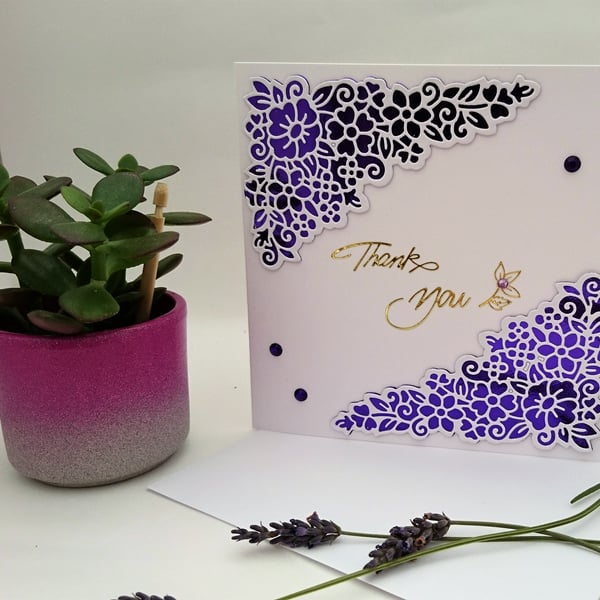 Thank You Card Elegant Filigree Design Handmade in Argyll Scotland FREE P&P U.K.