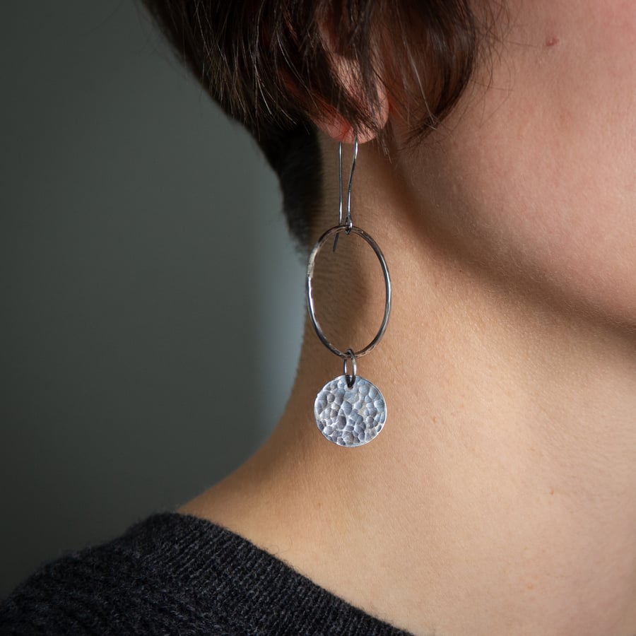 Oxidised Sterling Silver Textured Circle Earrings