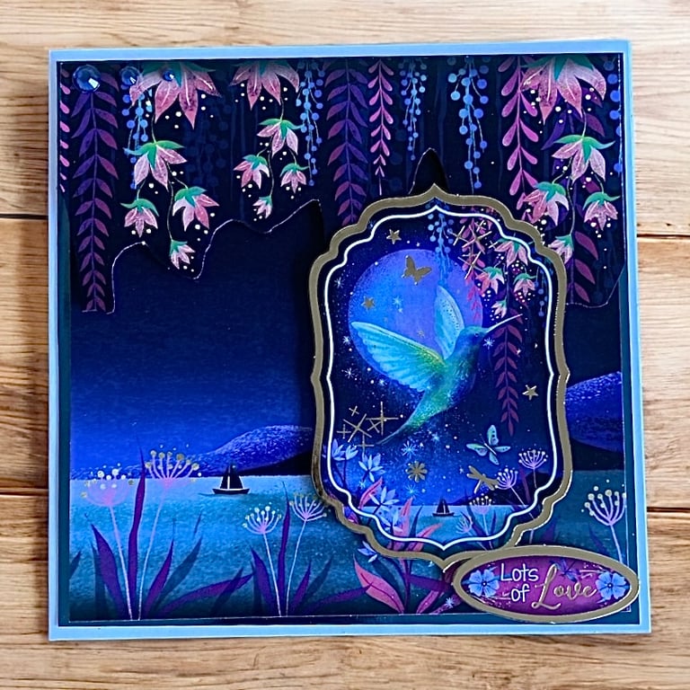 Blank Hummingbird Card – Magical Night Garden – Lots of Love