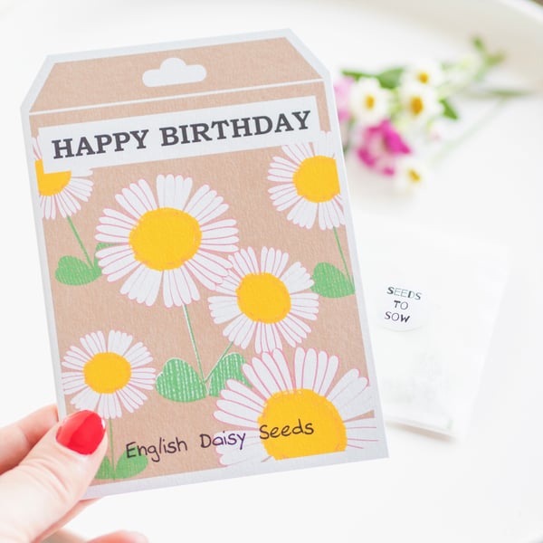Daisy Birthday Card - Daisy Seeds - Happy Birthday - Greetings Card