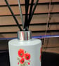 Grey red poppies theme glass diffuser bottle 150 ml size with reed sticks