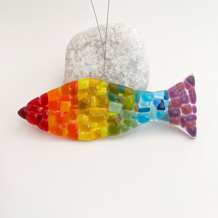 Fused Glass Rainbow Fish - Handmade Glass Suncatcher