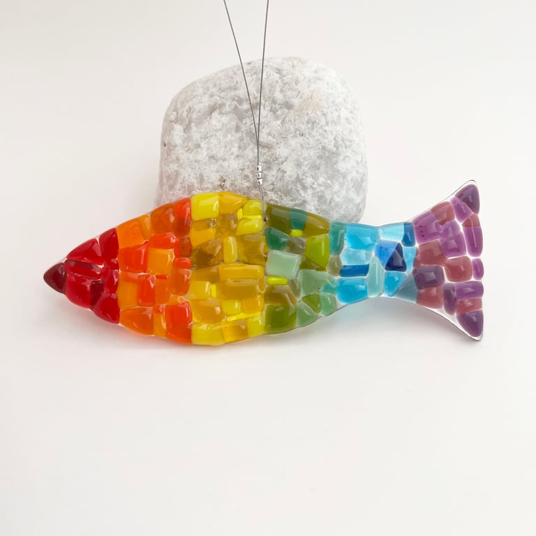 Fused Glass Rainbow Fish - Handmade Glass Suncatcher