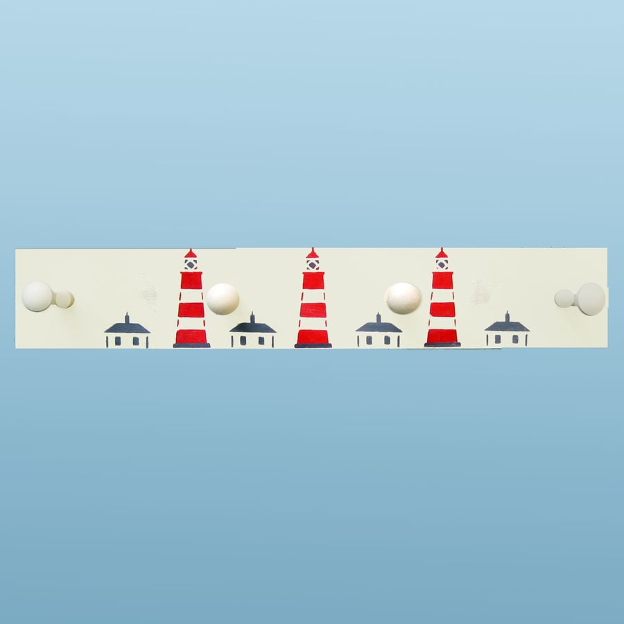 Wood Coat Rack with Lighthouses.