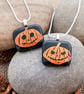 Scared Carved Pumpkin Etched Dichroic Fused Glass Halloween Pendant Necklace - Image 4